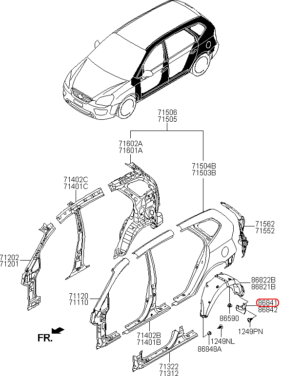 Chắn bùn bánh sau KIA Carens LH, 868411D000, chính hãng KIA HCM