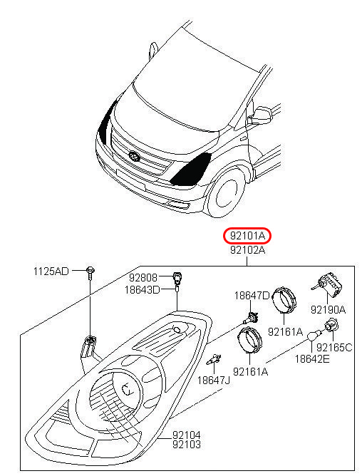 Đèn pha Starex 07-15 LH chóa sơn, 921014H010, HYUNDAI HCM, KIA HCM, chính hãng HYUNDAI