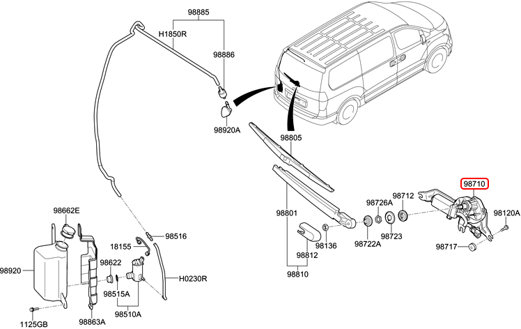 Mô tơ gạt mưa sau chính hãng HYUNDAI | 987104H500 tại HCM