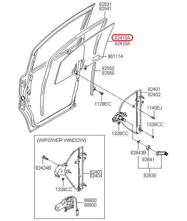 Kính cửa trước Libero 05 LH 2.5 động cơ D4CB, 824104A000, HYUNDAI HCM, KIA HCM, chính hãng HYUNDAI