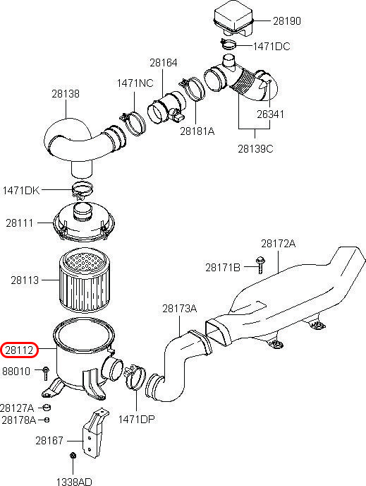 Đế bầu lọc gió động cơ Starex 06, 281124A500, HYUNDAI HCM, KIA HCM, chính hãng HYUNDAI