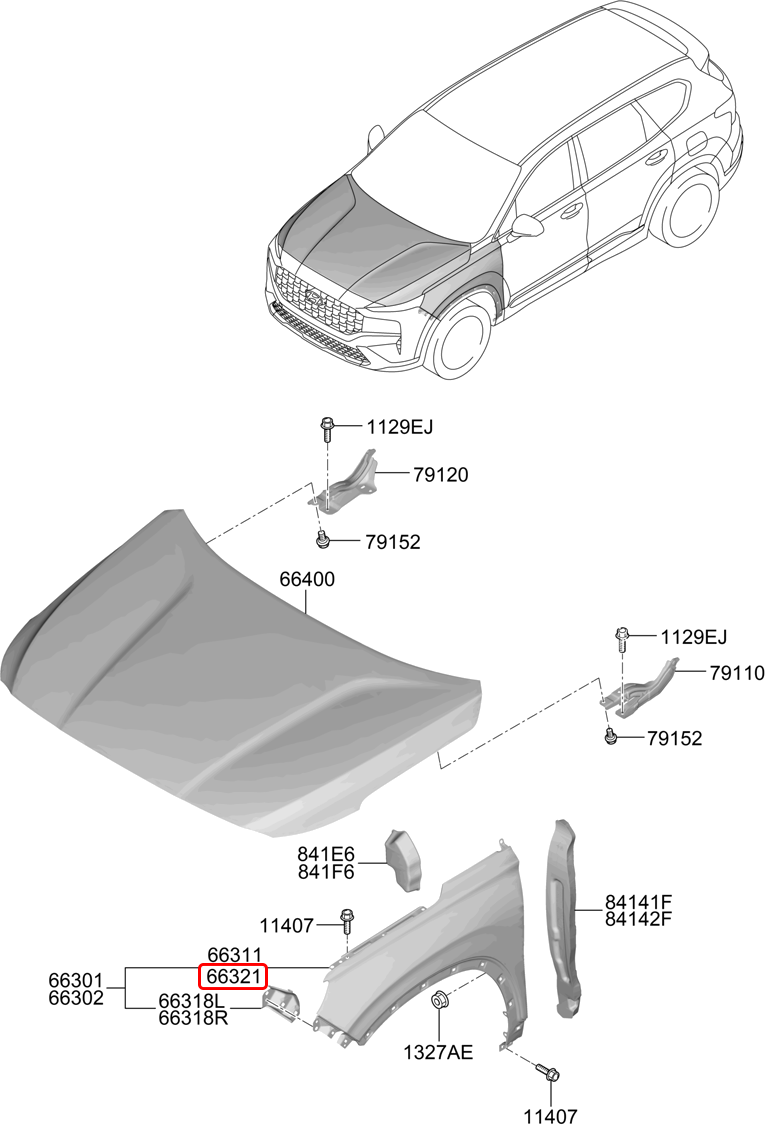 Má dè trước chính hãng HYUNDAI RH | 66321S1000 tại HCM