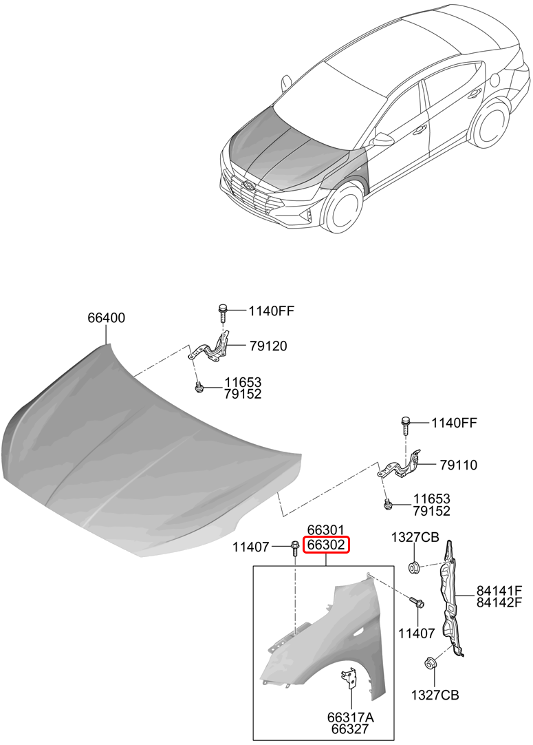 Má dè trước chính hãng HYUNDAI RH | 66320F2500 tại HCM