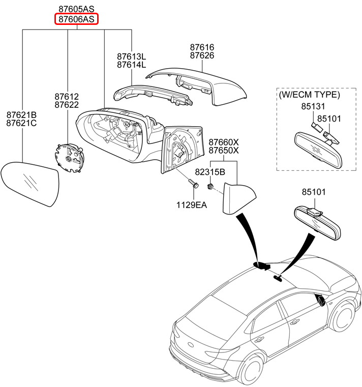 Kính chiếu hậu chính hãng HYUNDAI RH | 87620H6530 tại HCM