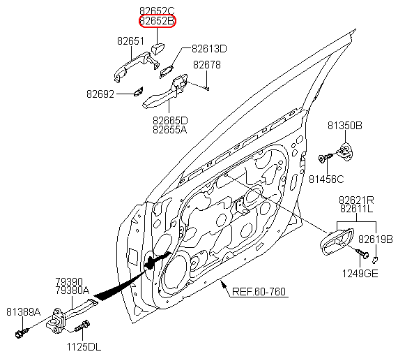 Ốp đuôi tay cửa Hyundai Avante 12 trước LH có lổ, 826522H000, 826522H000CA, chính hãng HYUNDAI HCM