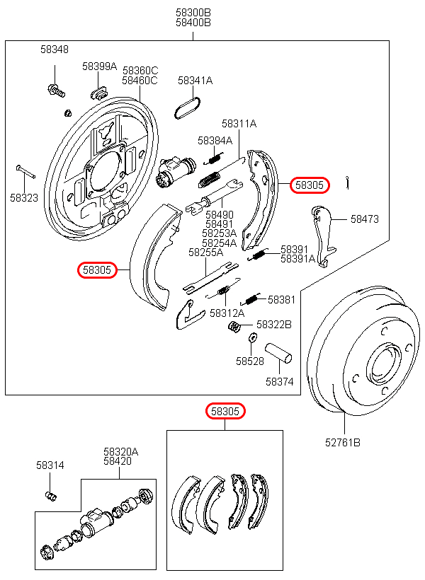 Bố thắng sau Starex 06, 583054AA30, HYUNDAI HCM, KIA HCM, chính hãng HYUNDAI