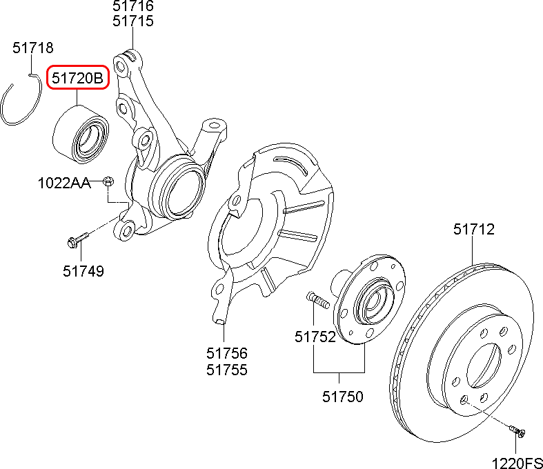 Bạc đạn bánh trước chính hãng HYUNDAI | 517201C000