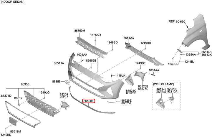 Nẹp dưới cản trước chính hãng HYUNDAI | 86590K6000 tại HCM