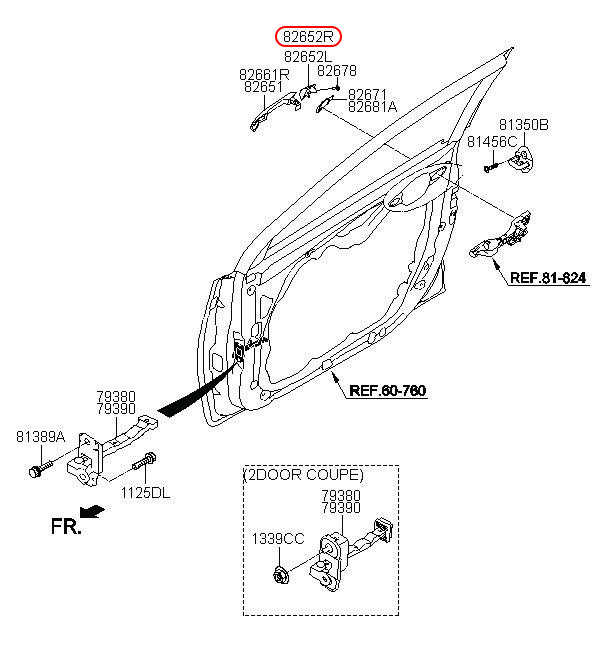 Ốp đuôi tay cửa Hyundai Elantra 12-14 trước RH, 826623X020, 826623X020N3S, HYUNDAI HCM, KIA HCM