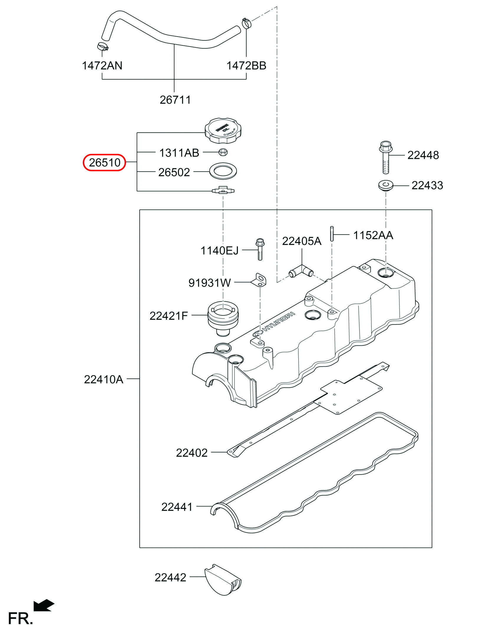 Nắp nhớt chính hãng KIA | 2651035000 HCM, KIA HCM, chính hãng HYUNDAI