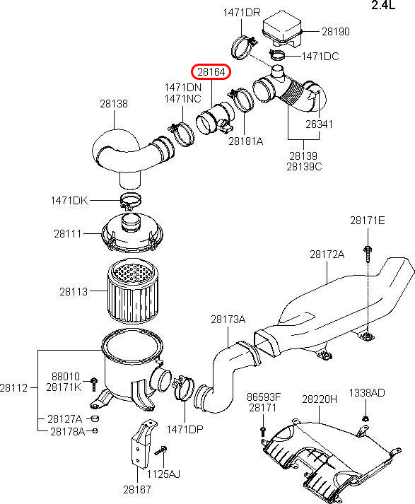 Cảm biến lưu lượng gió Starex 06, 2816438210, HYUNDAI HCM, KIA HCM, chính hãng HYUNDAI