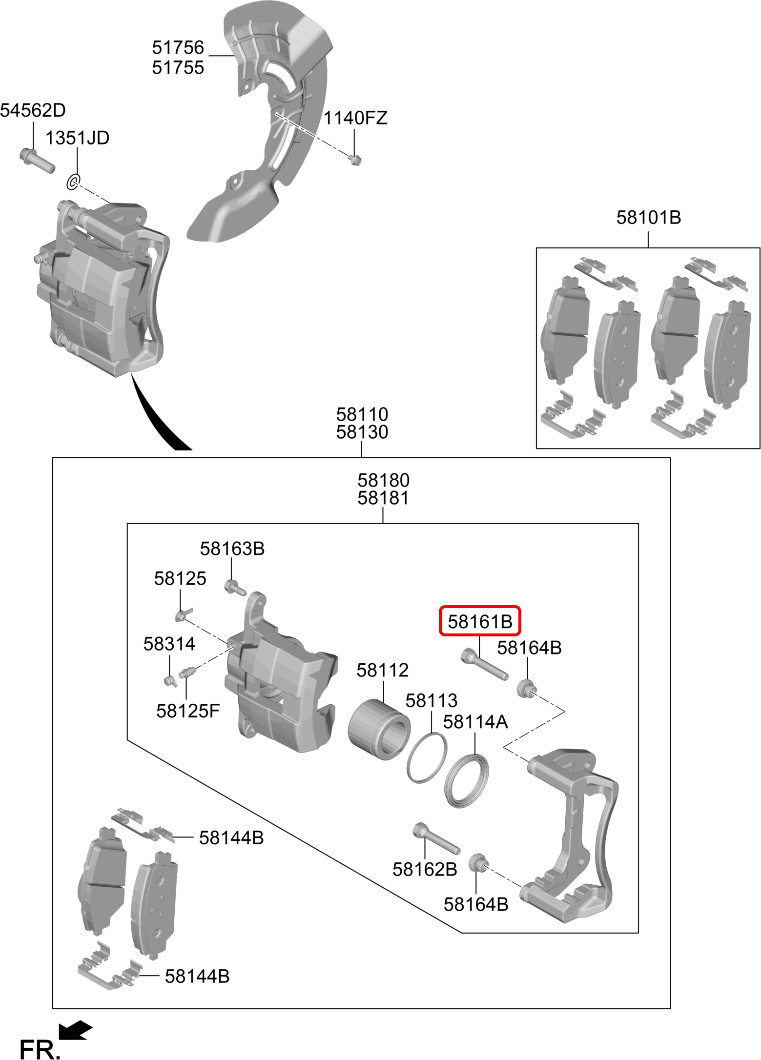 Ắc thắng trước chính hãng HYUNDAI trên, 581612F300, phụ tùng ô tô HYUNDAI, phụ tùng ô tô KIA, phụ tùng chính hãng HYUNDAI tại HCM, phụ tùng chính hãng KIA tại HCM