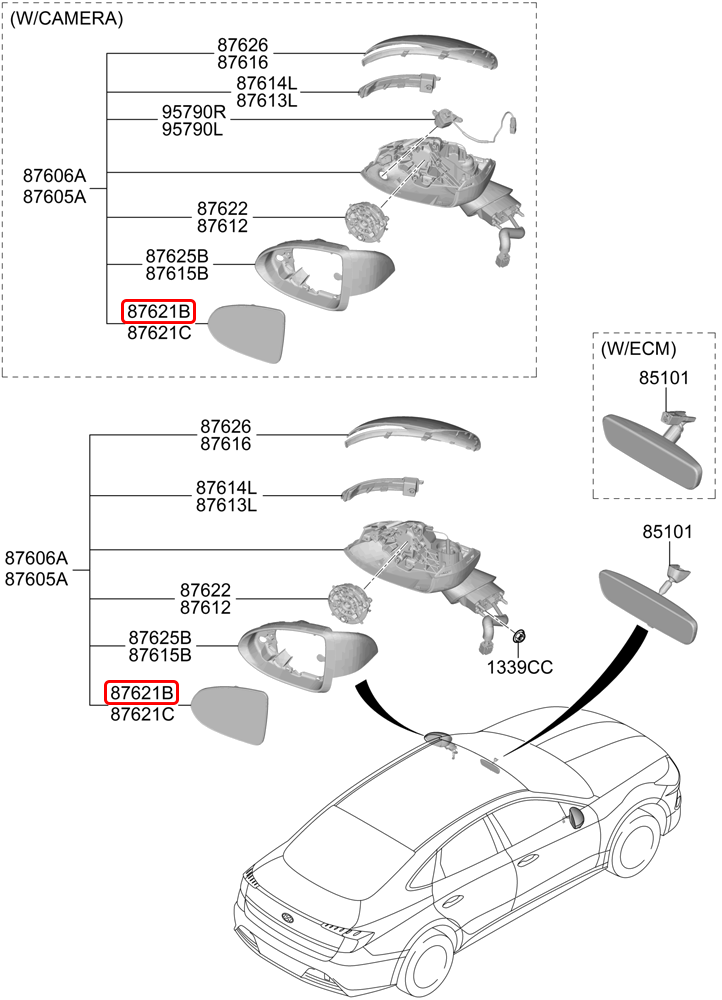 Mặt kính chiếu hậu chính hãng HYUNDAI RH | 87621L1010 tại HCM