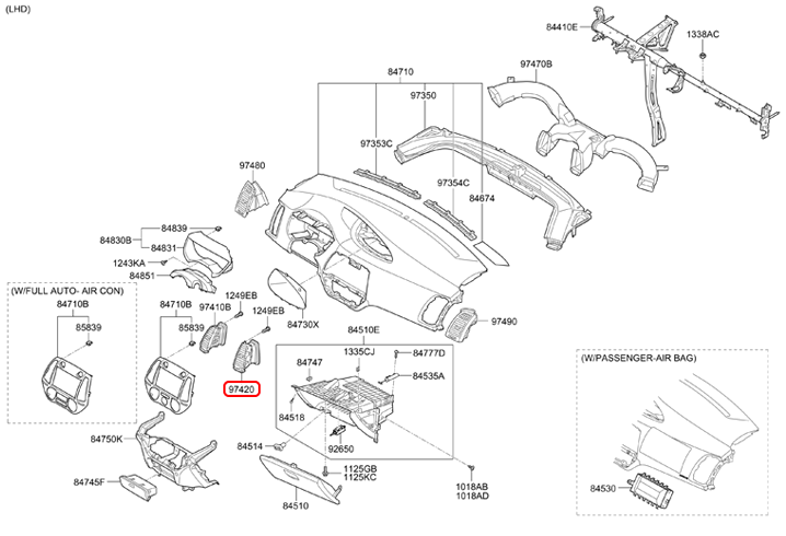 Cửa gió táp lô chính hãng HYUNDAI trong RH | 974201J000 tại HCM