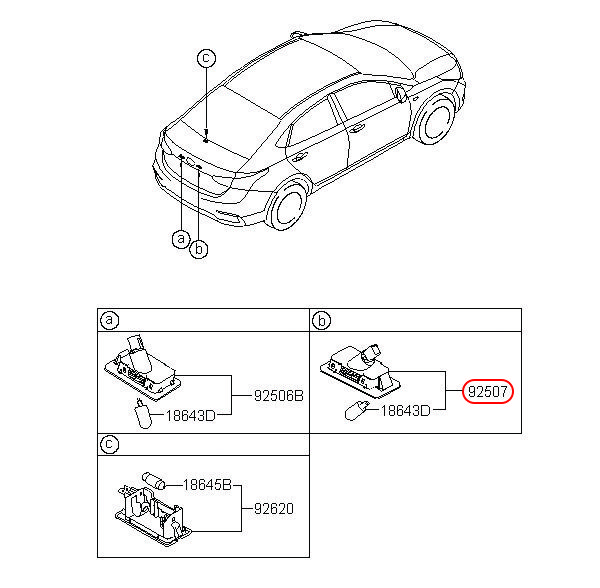 Đèn soi biển số Hyundai Accent 18 RH, 92502H6000, HYUNDAI HCM, KIA HCM