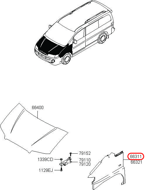 Má dè trước Starex 06 LH, 663114A410, HYUNDAI HCM, KIA HCM, chính hãng HYUNDAI