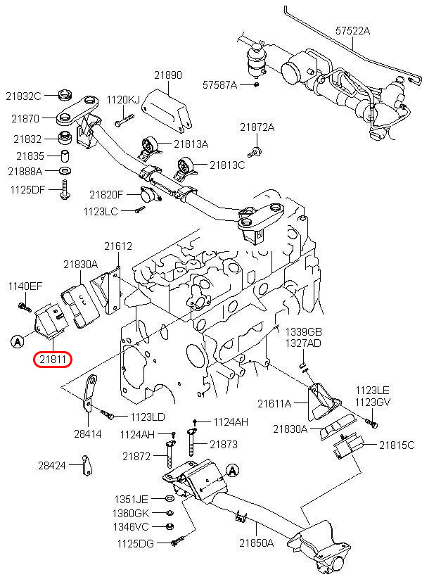 Cao su chân máy Libero 05 LH 2.5 động cơ D4BH, 218114A000, HYUNDAI HCM, KIA HCM, chính hãng HYUNDAI