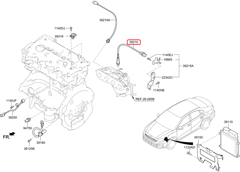 Cảm biến oxy chính hãng HYUNDAI trên | 392102E151 tại HCM