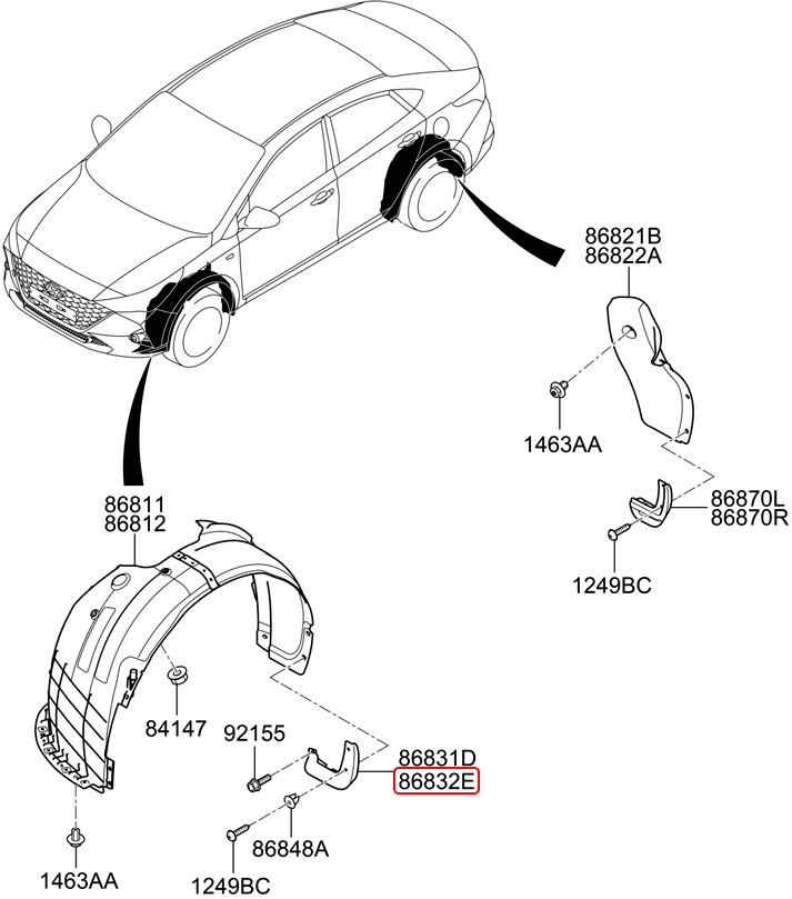 Chắn bùn bánh trước chính hãng HYUNDAI RH | 86832H6000 tại HCM