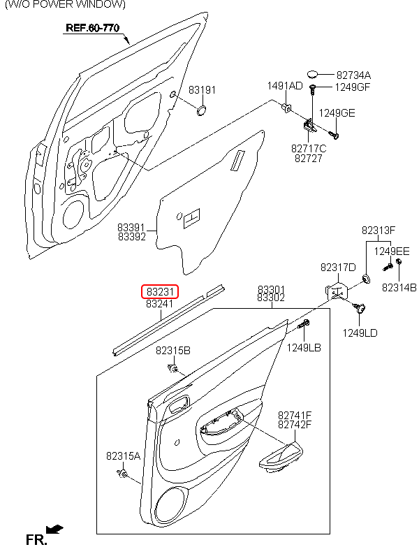 Nẹp chân kính trong chính hãng HYUNDAI sau LH | 832311J000 tại HCM