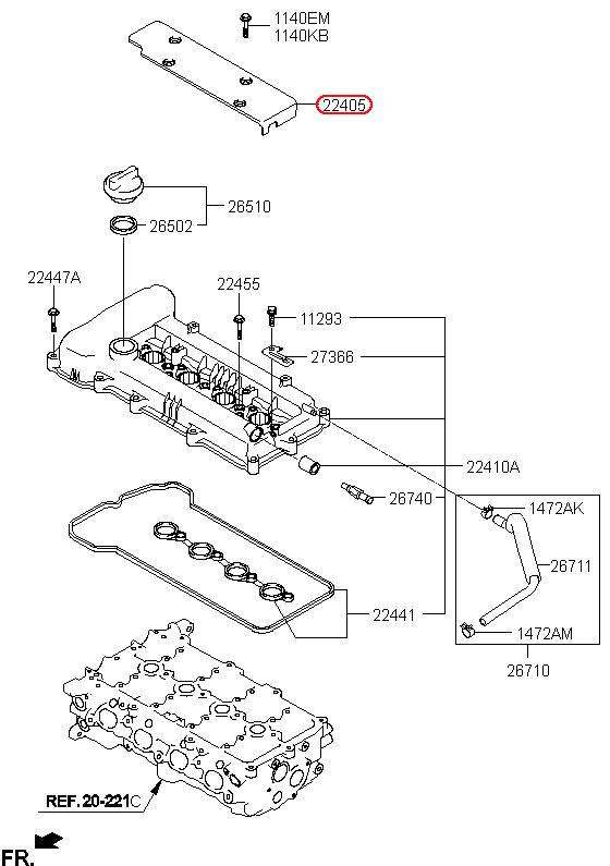 Nắp che mô bin KIA Carens 1.6, 224052B000, 224052B010, chính hãng KIA HCM