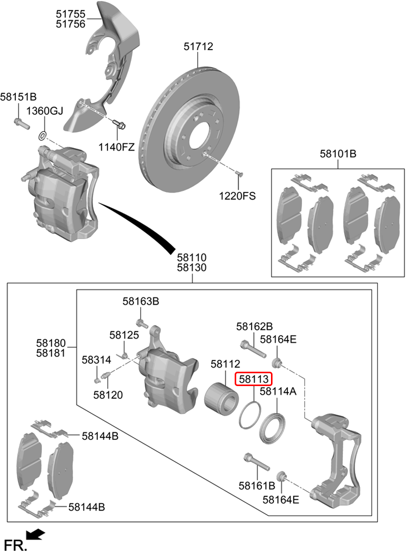 Sin piston thắng trước chính hãng HYUNDAI | 581130Z000 tại HCM