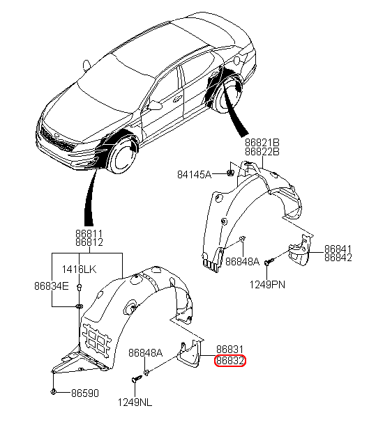 Chắn bùn bánh trước KIA Optima RH, 868322T100,chính hãng KIA HCM