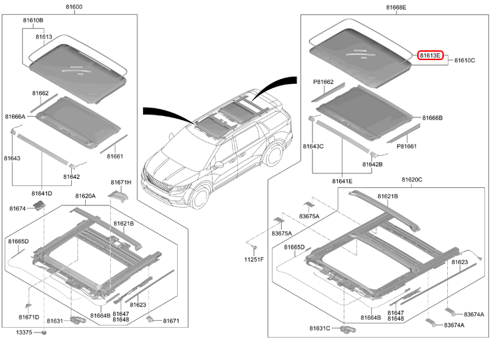 Ron kính cửa sổ trời chính hãng KIA | 81613A9100 tại HCM