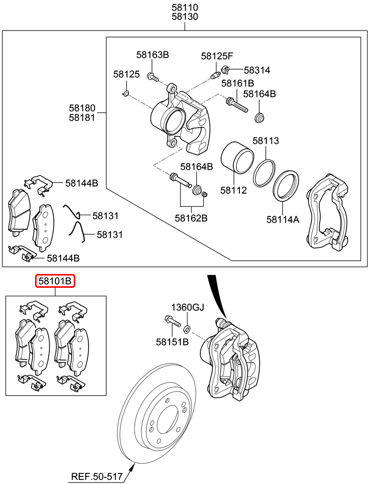 Bố thắng trước chính hãng HYUNDAI | 58101K6A00 tại HCM