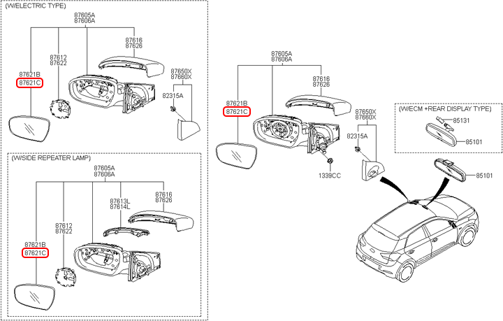 Mặt kính chiếu hậu chính hãng HYUNDAI LH | 87611C7020 tại HCM