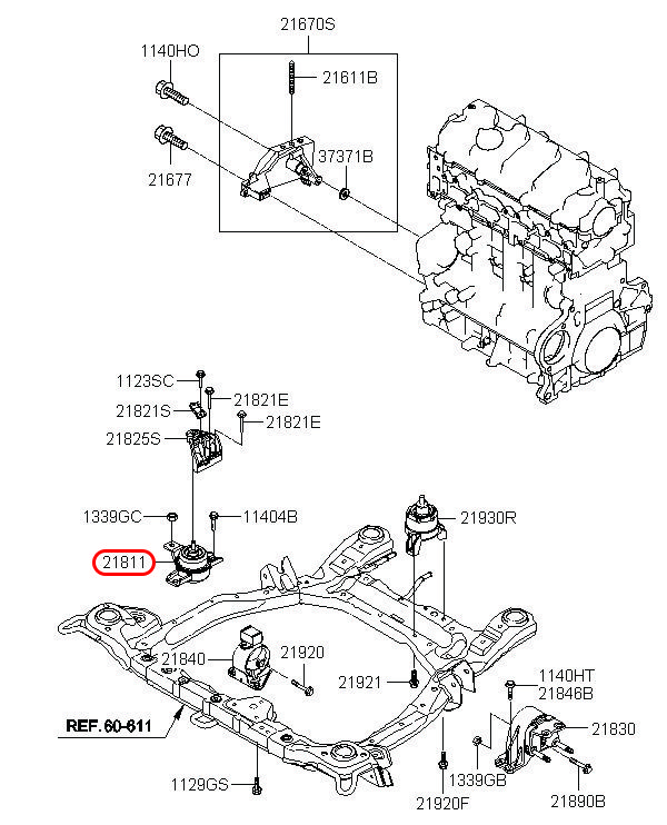 Chân máy chính hãng HYUNDAI, 218112B100, phụ tùng ô tô HYUNDAI, phụ tùng ô tô KIA, phụ tùng chính hãng HYUNDAI tại HCM, phụ tùng chính hãng KIA tại HCM