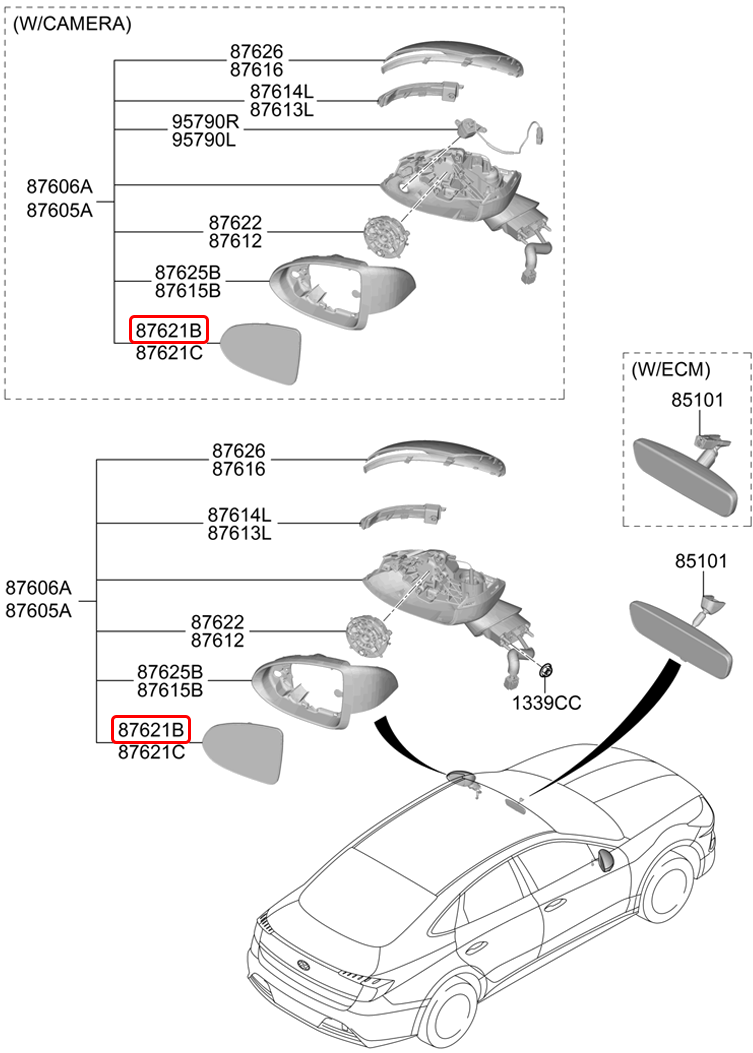 Mặt kính chiếu hậu chính hãng HYUNDAI RH | 87621L1030 tại HCM