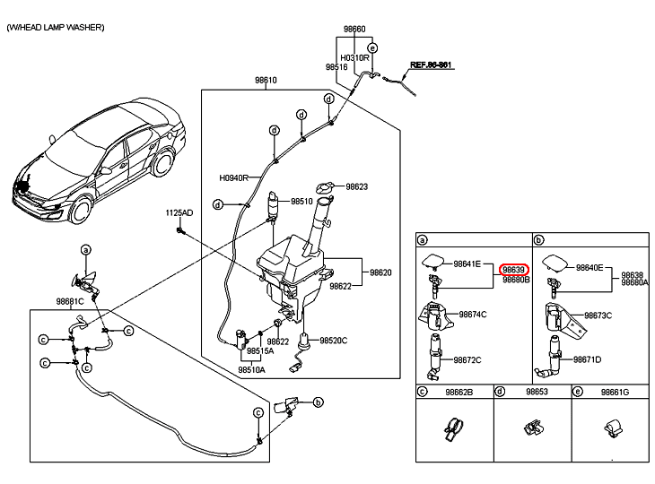 Nắp rửa đèn pha KIA Optima 15 RH, 986904U500,chính hãng KIA HCM