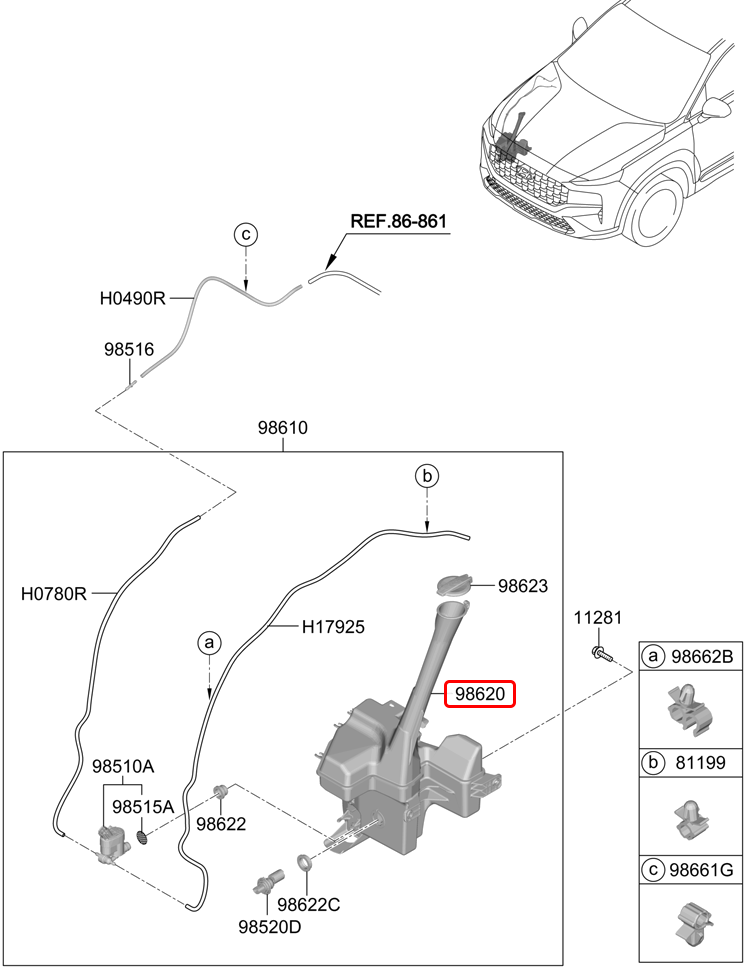 Bình nước rửa kính chính hãng HYUNDAI | 98611S1500 tại HCM