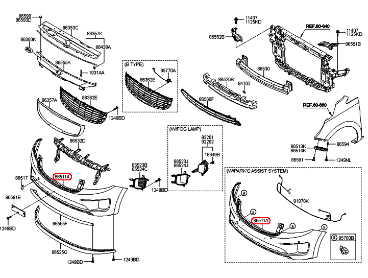 Cản trước KIA Sedona 14 có lổ cảm biến, 86510A9010,chính hãng KIA HCM