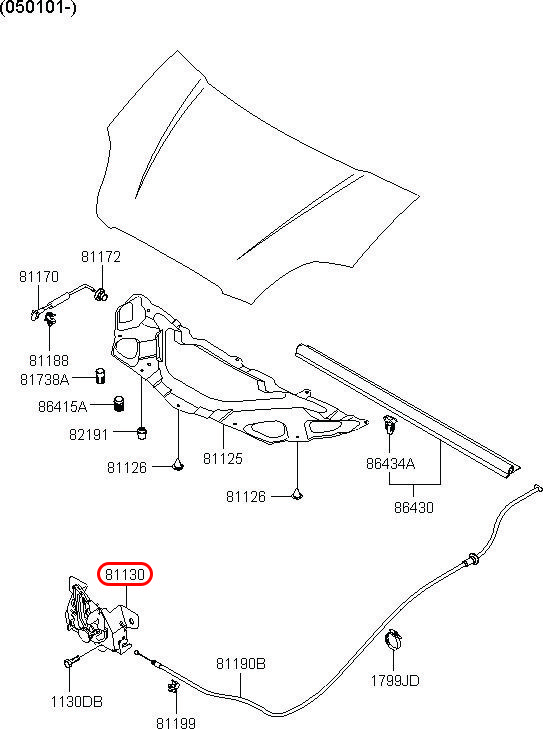 Khoá capo Starex 06, 811304A010, HYUNDAI HCM, KIA HCM, chính hãng HYUNDAI