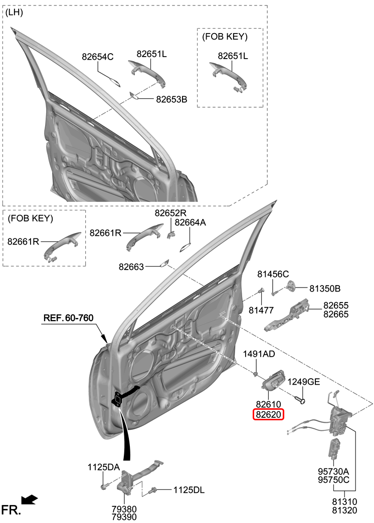 Tay cửa trong chính hãng HYUNDAI RH | 82620K60004X tại HCM