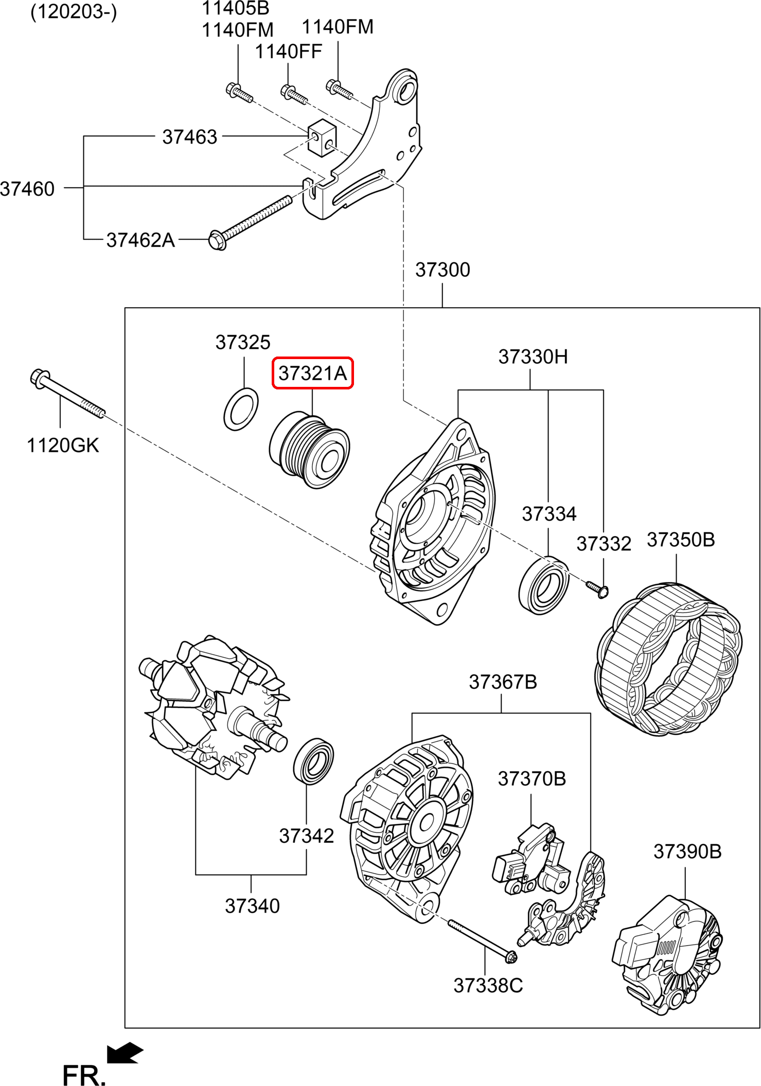 Puly máy phát Kia K3 14, 373202B000, chính hãng HYUNDAI HCM