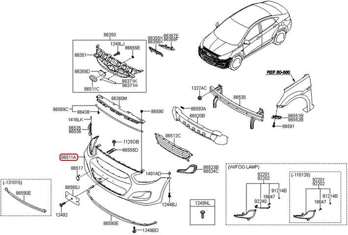 Cản trước chính hãng HYUNDAI | 865111R000 tại HCM