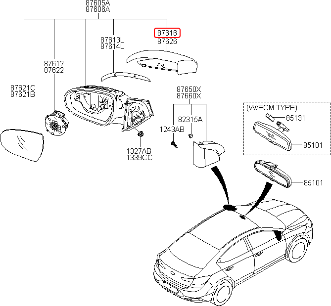 Ốp kính chiếu hậu chính hãng HYUNDAI LH | 87616F2000 tại HCM