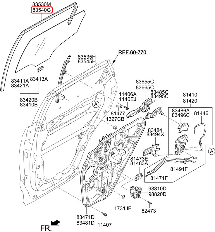 Ron chạy kính cửa sau chính hãng HYUNDAI RH | 835402W000 tại HCM