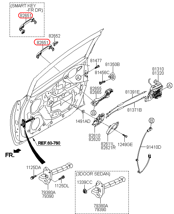 Tay cửa ngoài KIA Rio phía trước LH, 826511W100, chính hãng KIA HCM