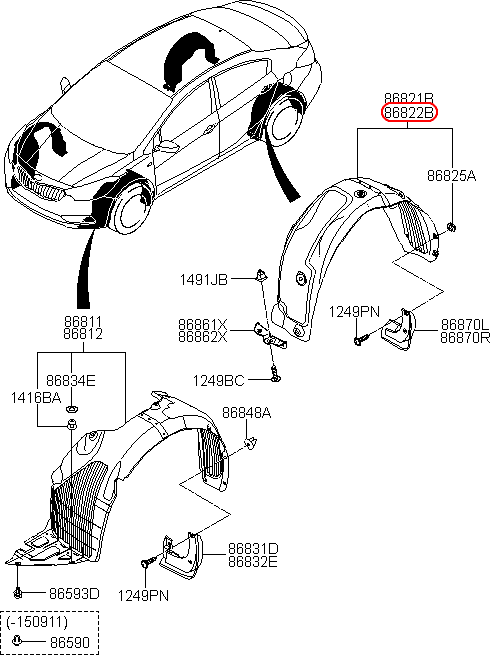 Lòng dè sau KIA K3 RH, 86822A7000,chính hãng KIA HCM