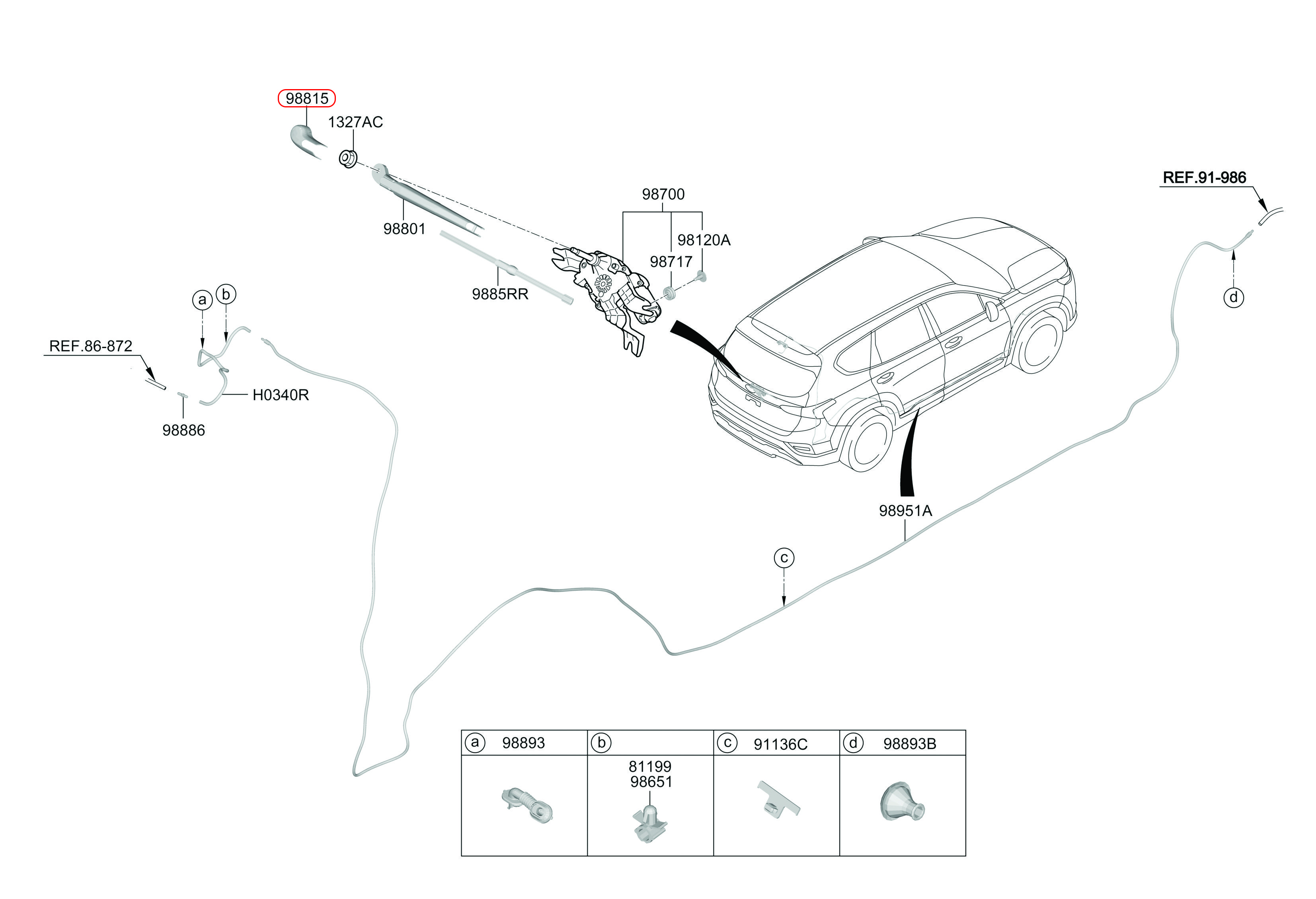 Nắp chụp cần gạt mưa sau Hyundai Santafe 19, 98812S1000, HYUNDAI HCM, KIA HCM