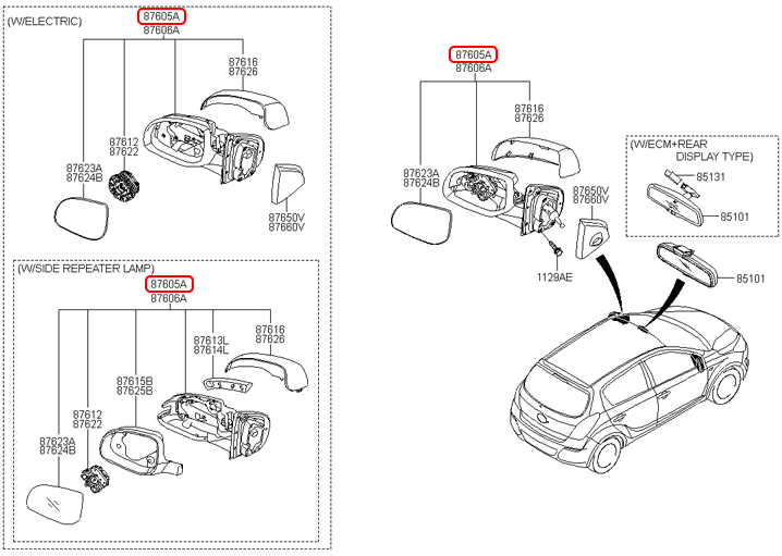 Kính chiếu hậu chính hãng HYUNDAI LH | 876101J400 tại HCM