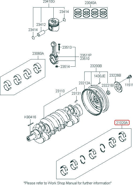 Miểng cốt máy chính hãng KIA std | 210204X010 tại HCM