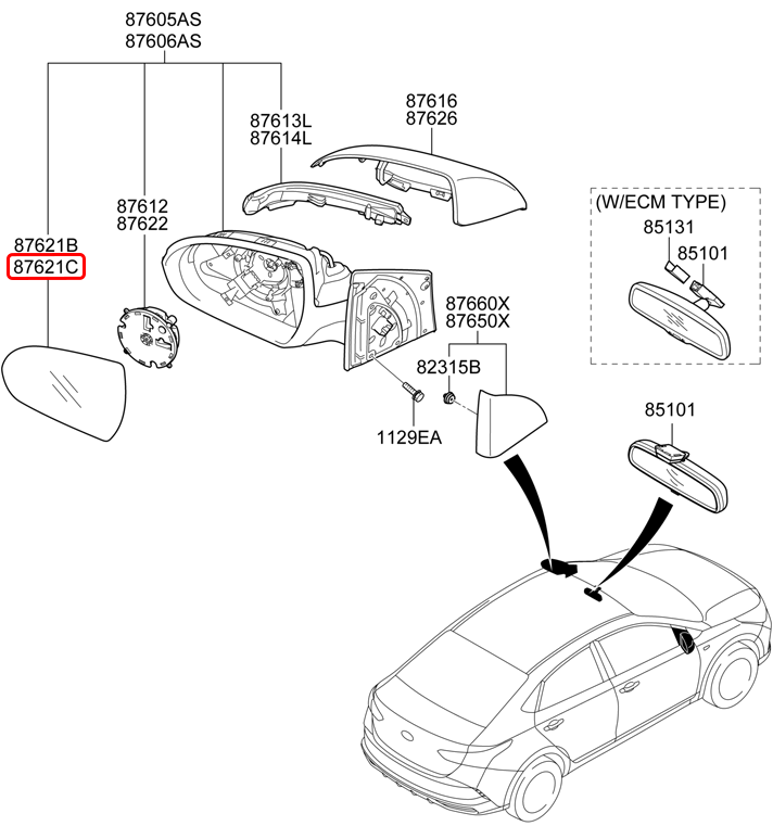 Mặt kính chiếu hậu chính hãng HYUNDAI LH | 87611H6030 tại HCM