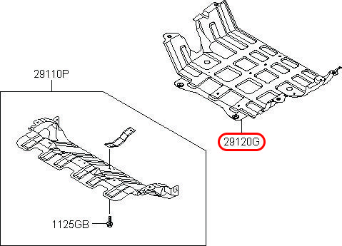 Chắn bùn động cơ Starex 06, 291204A600, HYUNDAI HCM, KIA HCM, chính hãng HYUNDAI