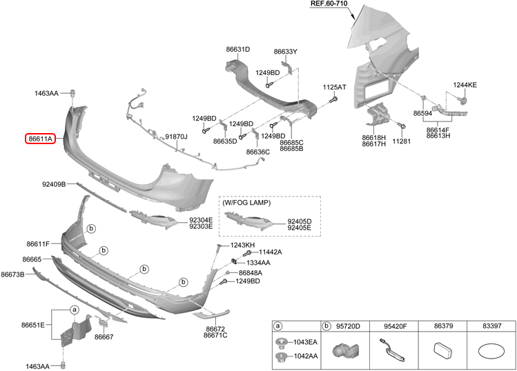 Cản sau chính hãng HYUNDAI phần trên | 86611S1500 tại HCM