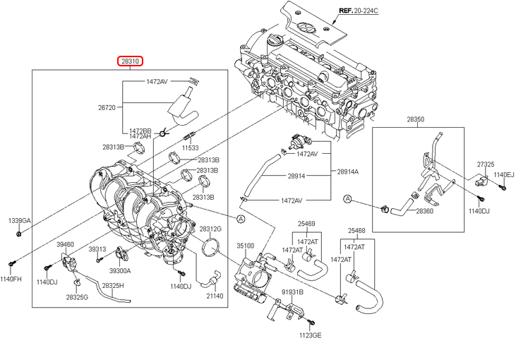 Cổ góp hút chính hãng HYUNDAI | 2831003600 tại HCM